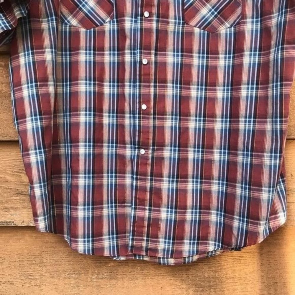 Vintage Plains Western Wear Plaid Pearl Snap Button Down Shirt Size XL - Picture 4 of 8